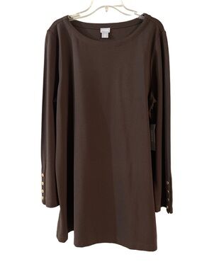 Chico's Chocolate Brown Long Sleeve Tunic with Gold Buttons